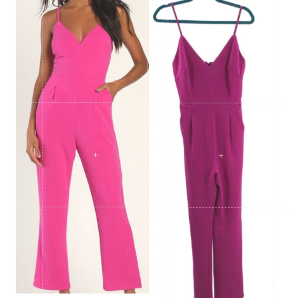 Lulu's Hot Pink V-Neck Spaghetti Strap Jumpsuit - S - Preloved
